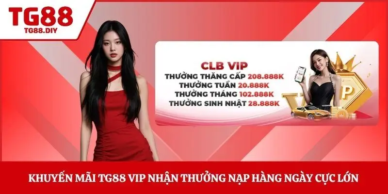 Khuyến mãi TG88 VIP nhận thưởng nạp hàng ngày cực lớn 